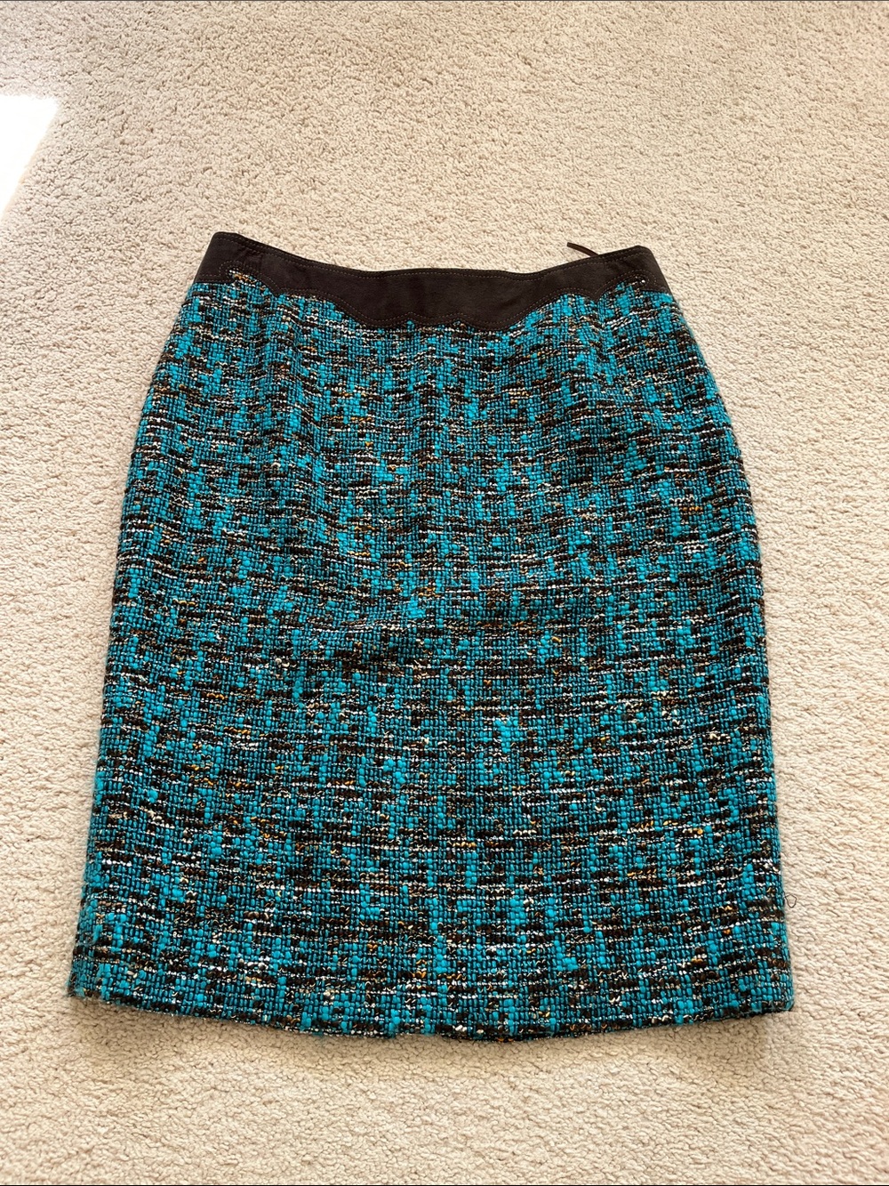 Escada Teal and Black Tweed Pencil Skirt